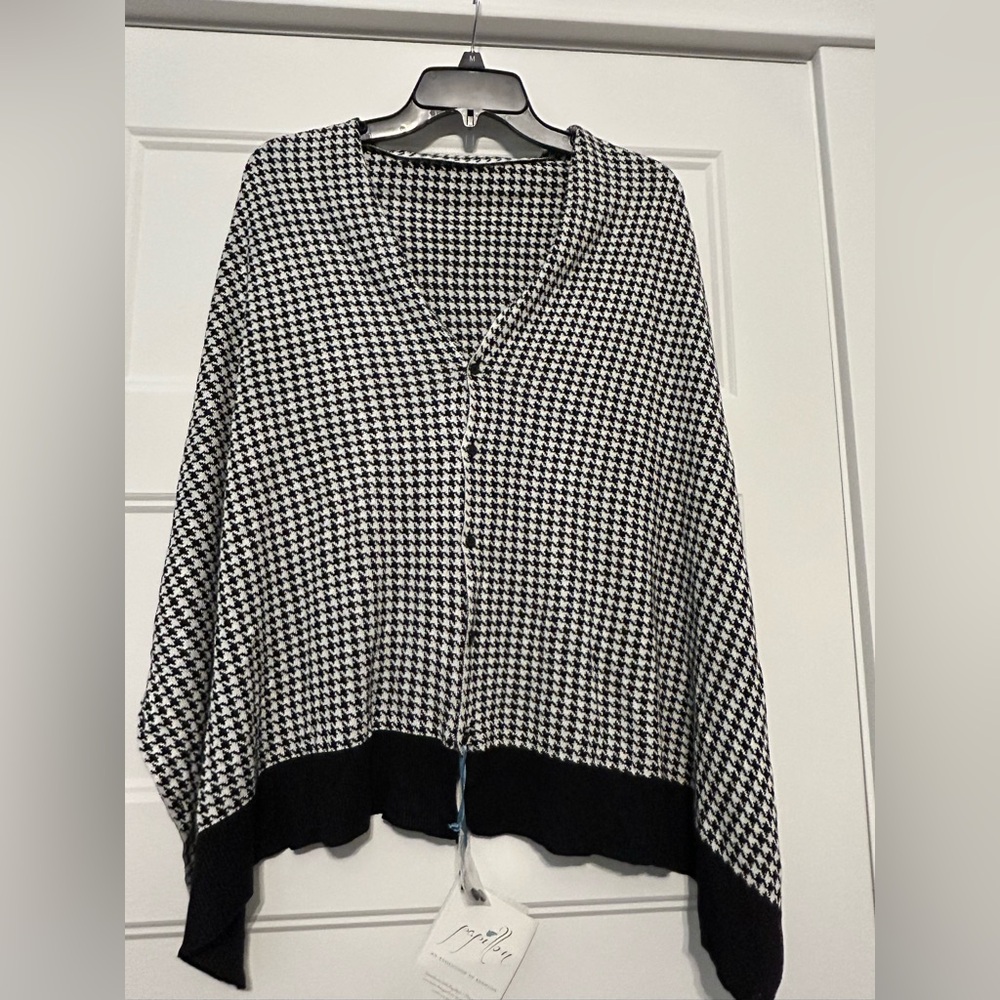 Papillon Black and White Houndstooth Shawl Cardigan Wrap Accessory One Size - Picture 4 of 9